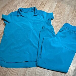 Scrubstar Scrub Set Women's‎ Medium Aquamarine Blue Top & Pants Work Uniform